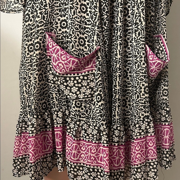 Free People Swing Dress Black Purple Midi Tassel Boho Peasant Hippie Small P - Picture 3 of 16